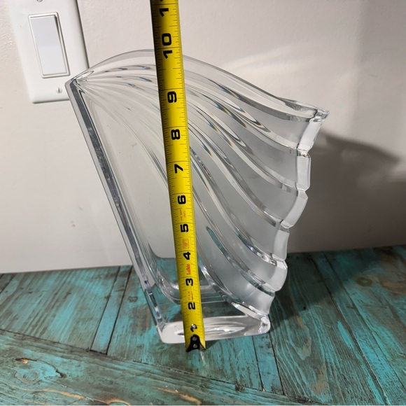 70s Art Deco Style Fluted Fan Shaped Heavy Crystal Vase French Art Vannes Style - Picture 5 of 13